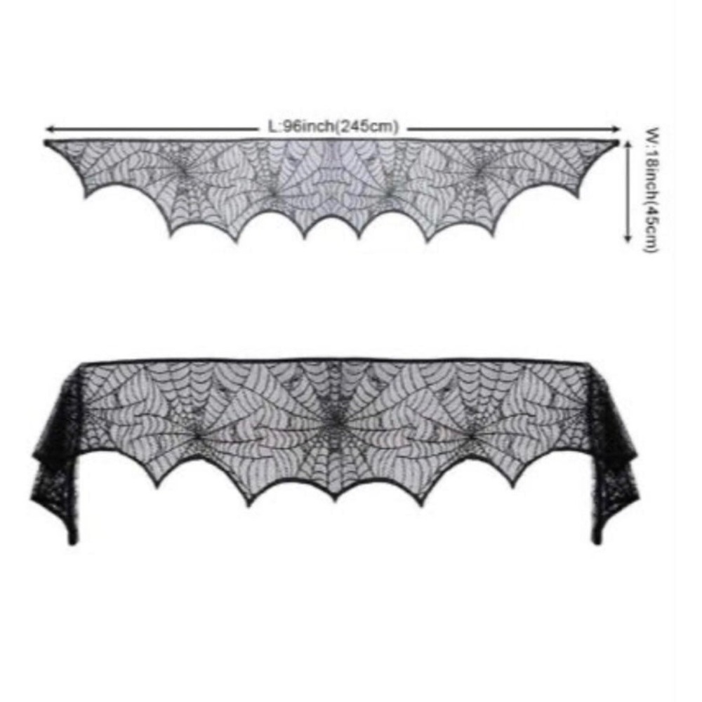 Halloween Decor Set Black Lace Spiderweb Mantle Cover/Scarf, Skulls & Pumpkins - Picture 7 of 8